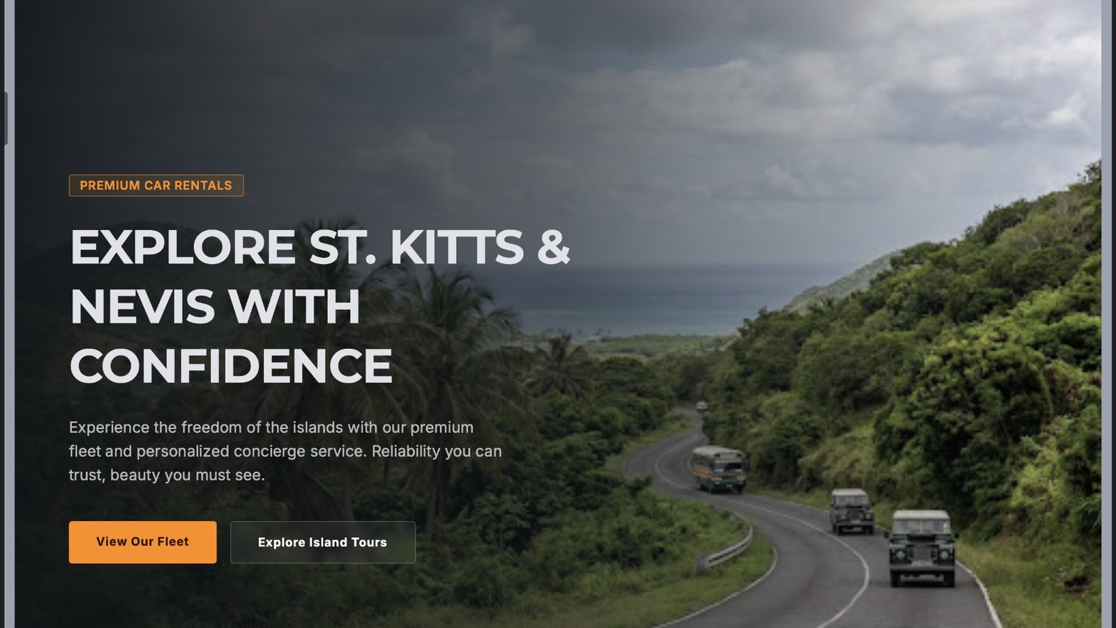 Concept mockup of an island vehicle rental and tours booking interface.